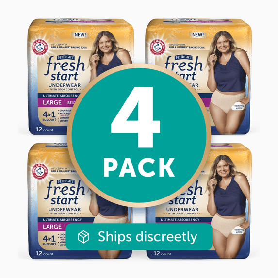 FitRight Fresh Start Incontinence Underwear for Women, Ultimate Absorbency, Large, Beige, 48 ct