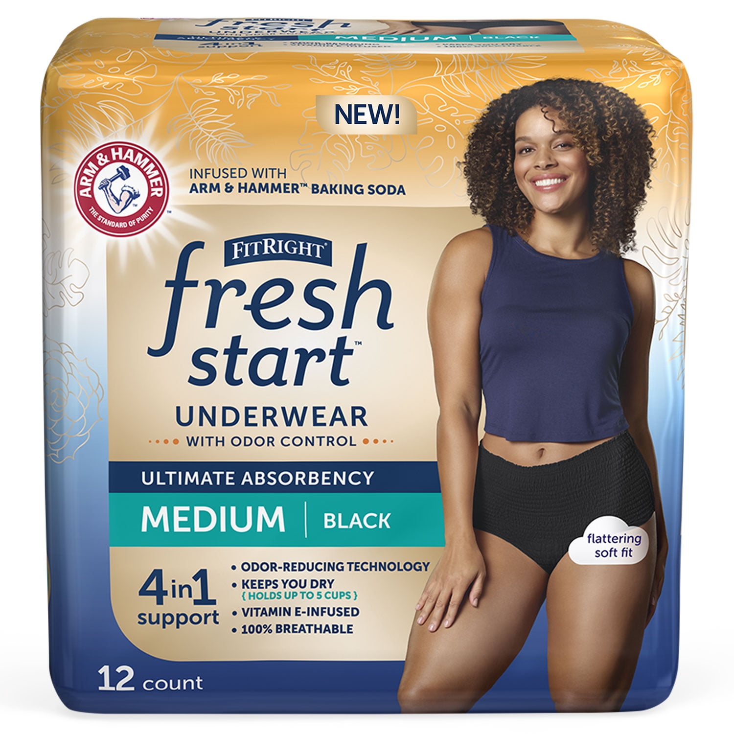 FitRight Fresh Start Incontinence Underwear for Women, Ultimate Absorbency,  Large, Beige, 12 ct