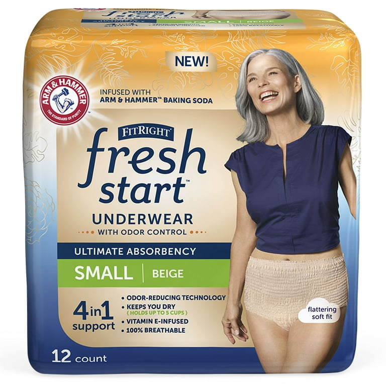 FitRight Fresh Start Incontinence Underwear for Women, Ultimate Absorbency,  Small, Beige, 12 ct 