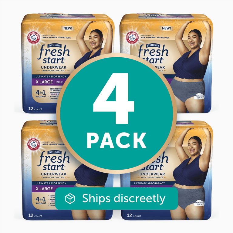FitRight Fresh Start Incontinence Underwear for Women, Ultimate Absorbency,  XL, Blue, 48 ct
