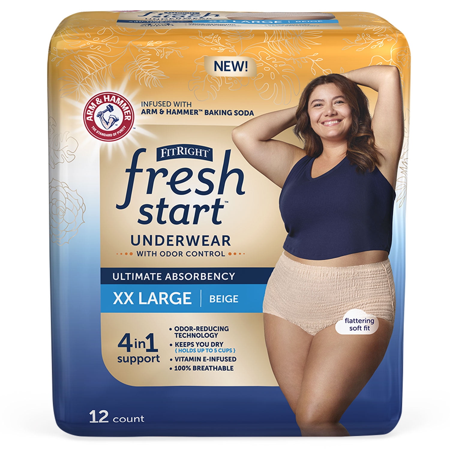 FitRight Fresh Start Incontinence Underwear for Women, Ultimate Absorbency,  XXL, Black, 12 ct 