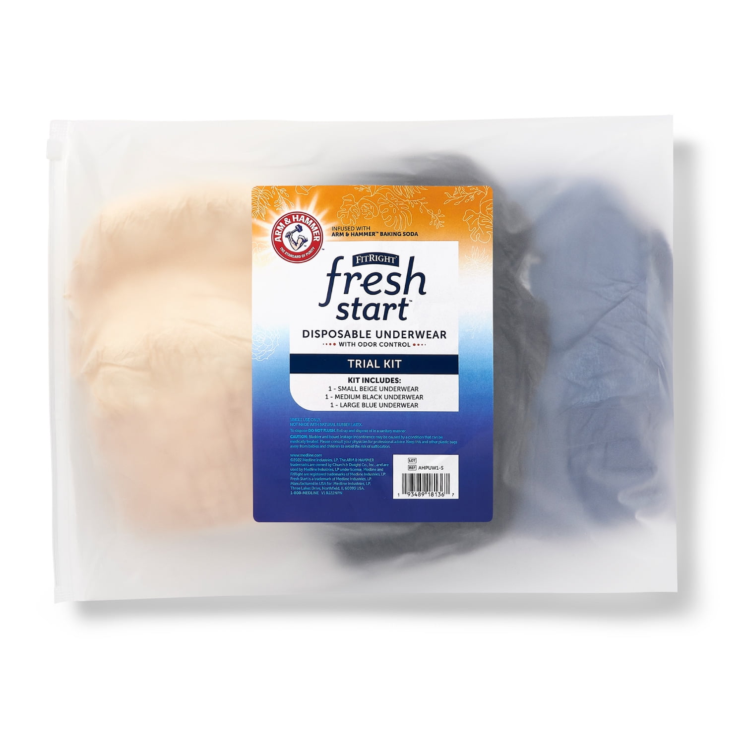FitRight Fresh Start Urinary and Postpartum Incontinence Underwear Trial  Kit, Small, Medium and Large Underwear, with the Odor-Control Power of ARM  