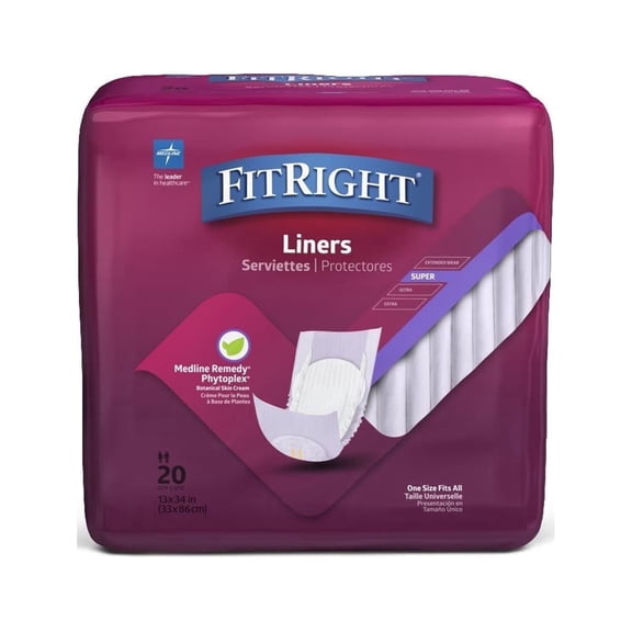 FitRight Incontinence Liners for Men and Women, Super Absorbency, 13 x 34in, 20 Count