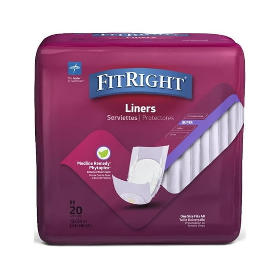FitRight Incontinence Liners for Men and Women, Super Absorbency, 13 x 34in, 20 Count