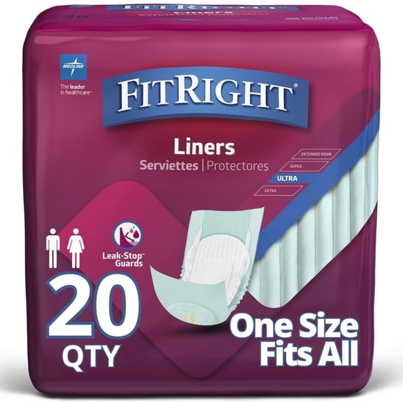 FitRight Incontinence Liners for Men and Women, Ultra Absorbency, 13 x 34in, 20 Count