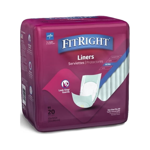 FitRight Incontinence Liners for Men and Women, Ultra Absorbency, 13 x 34in, 20 Count
