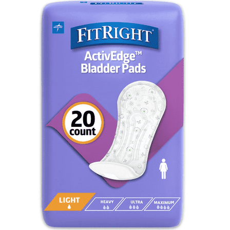 FitRight Bladder Control Incontinence Pads for Women, Light Absorbency, 3.5 x 9 in, 20 Count