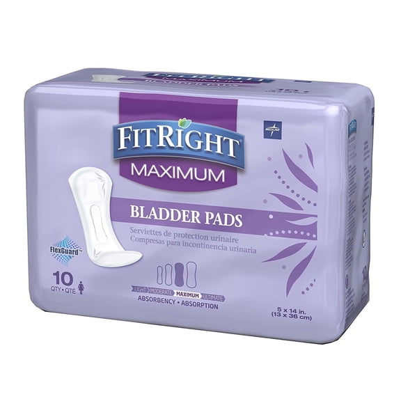 FitRight Incontinence Bladder Control Pads, Maximum Absorbency, 10 Count