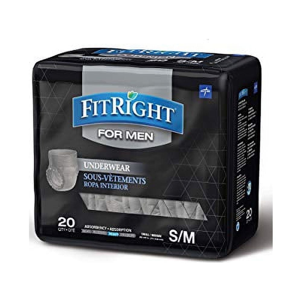 FitRight Incontinence Underwear for Men, Disposable Underwear with Heavy Absorbency, Small/Medium, 20 Count