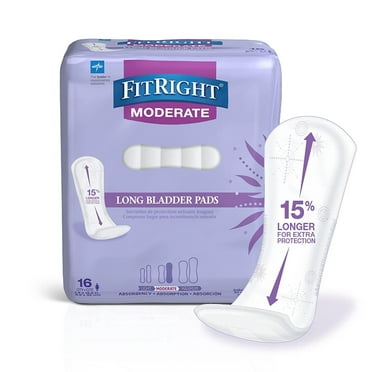 FitRight Long Bladder Pads, Incontinence & Postpartum Protection, Moderate Absorbency, Long, 144 Count