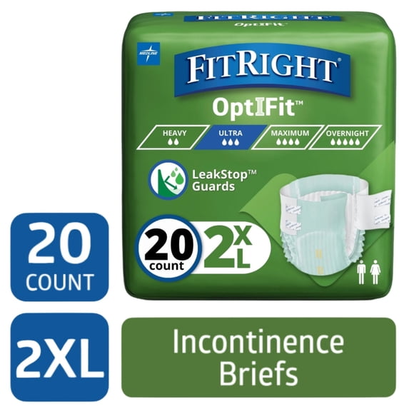 FitRight Adult Incontinence Briefs, Diapers with Tabs, Ultra Absorbent, Large, 60in to 70in, 20 Count