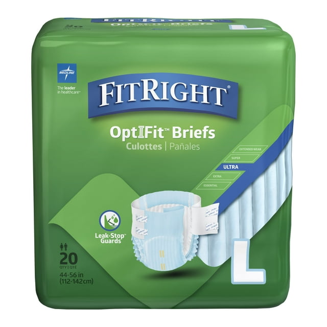 FitRight OptiFit Briefs, Ultra Absorbency, Disposable Adult Briefs with Tabs, Large, 44″-56″, 20 Count