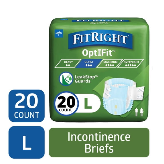 FitRight Adult Incontinence Briefs, Diapers with Tabs, Ultra Absorbent, Large, 44in to 56in, 20 Count