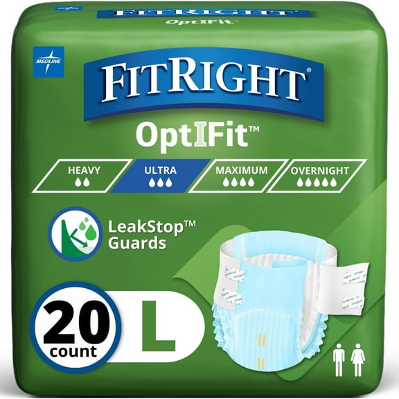 FitRight Adult Incontinence Briefs, Diapers with Tabs, Ultra Absorbent, Large, 44in to 56in, 20 Count