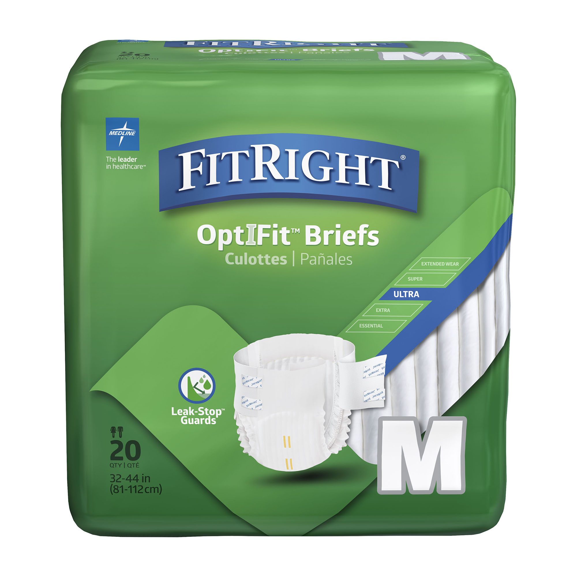 FitRight OptiFit Briefs, Ultra Absorbency, Disposable Adult Briefs with Tabs, Medium, 32"-44", 20 Count - image 1 of 6