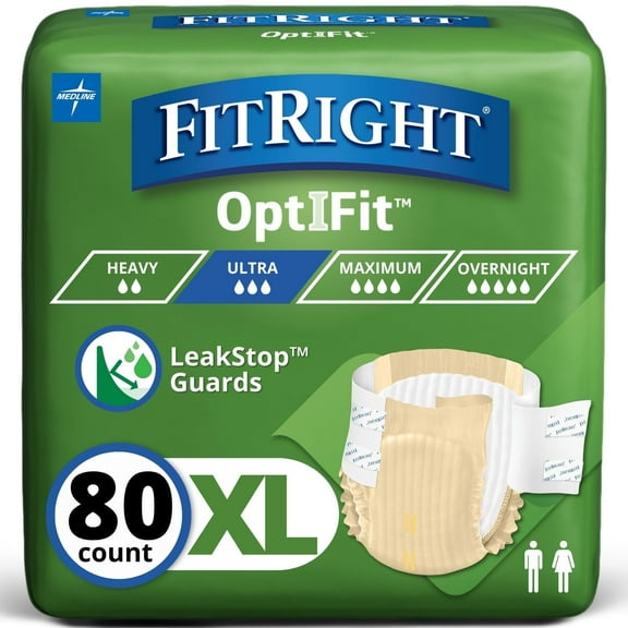 FitRight Adult Incontinence Briefs, Diapers with Tabs, Ultra Absorbent, XL, 56in to 64in, 80 Count