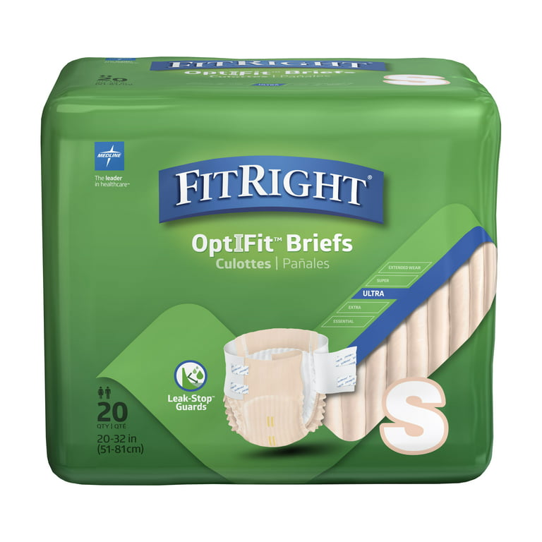 FitRight OptiFit Briefs, Ultra Absorbency, Disposable Adult Diapers with  Tabs, Small, 20-33, 20 Count
