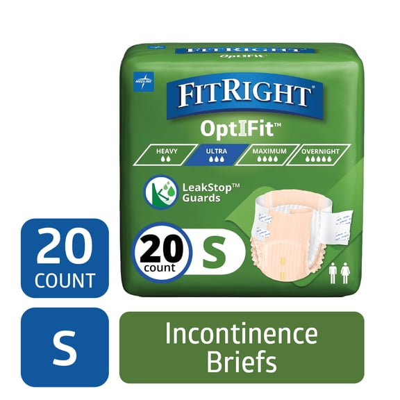 FitRight Adult Incontinence Briefs, Diapers with Tabs, Ultra Absorbent, Small, 20in to 32in, 20 Count