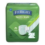 FitRight OptiFit Extra+ Briefs, with Leak Stop Guards, Adult Disposable Briefs with Tabs, 2XL, 60"-70", 20 Count