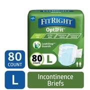 FitRight OptiFit Extra+ Briefs, with Leak Stop Guards, Adult Disposable Briefs with Tabs, Large, 44 in to 56 in, 20 per Bag 80 Total