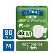 FitRight OptiFit Extra+ Briefs with Leak Stop Guards, Adult Disposable Briefs with Tabs, Medium, 32 in to 44 in, 20 per Bag 80 Total