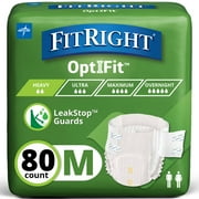 FitRight OptiFit Extra+ Briefs, with Leak Stop Guards, 80 Count, M, 32"-44", Adult Disposable Briefs with Tabs