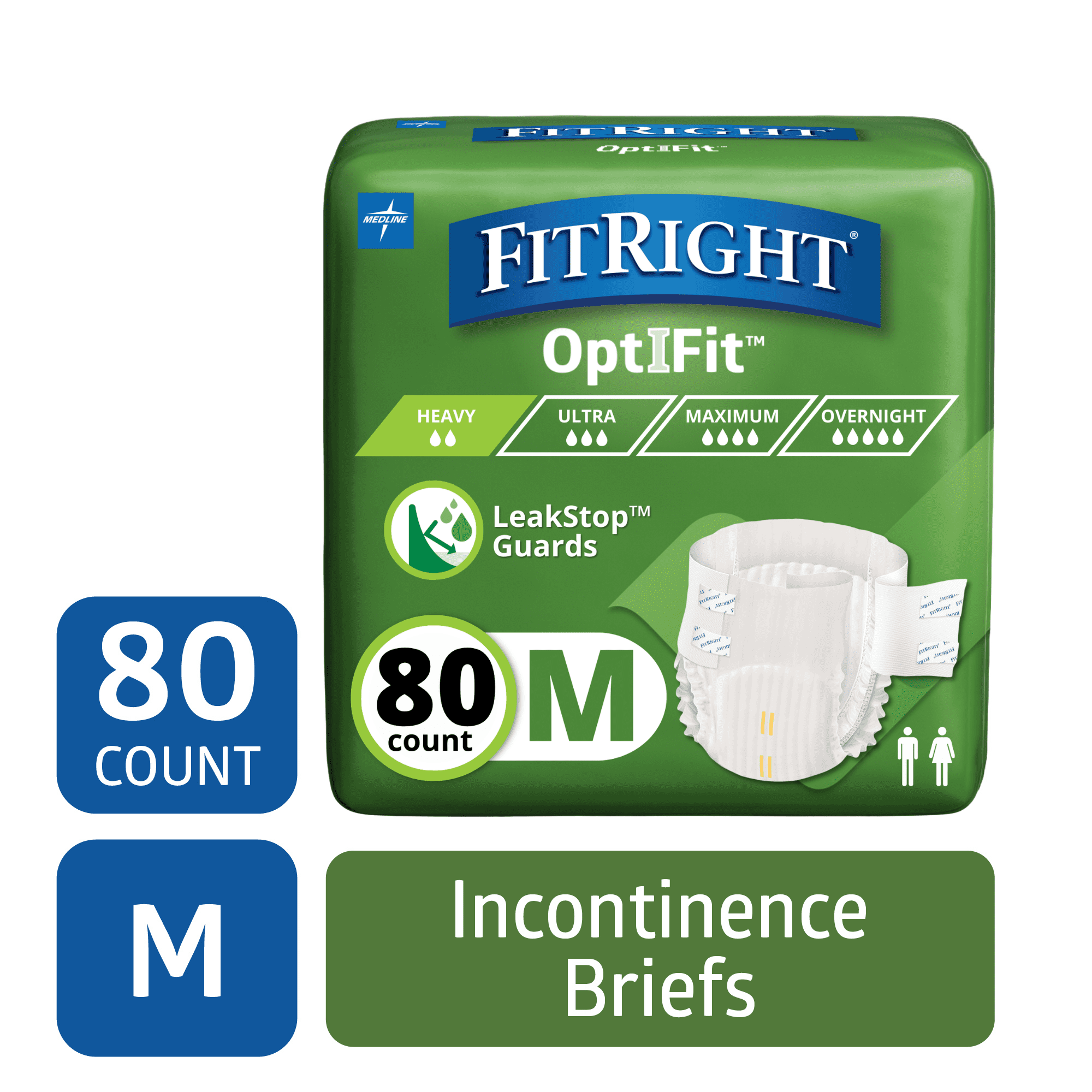 Medline FitRight OptiFit Briefs Ultra Extra+ Size Medium 80 count