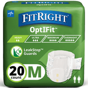FitRight Adult Incontinence Briefs, Diapers with Tabs, Leak Stop Guards, Heavy Absorbency, Medium, 32in to 44in, 20 Count