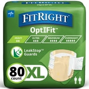 FitRight OptiFit Extra+ Briefs, with Leak Stop Guards, 80 Count, XL, 57"-66", Adult Disposable Briefs with Tabs