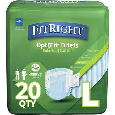 FitRight OptiFit Extra Briefs with Tabs, Adult Incontinence Brief, Moderate Absorbency, L, 44"-56", 20 Count