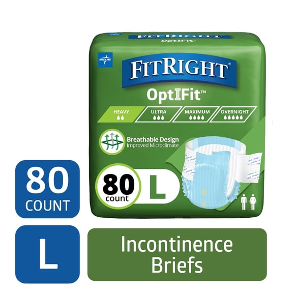 FitRight Adult Incontinence Briefs, Diapers with Tabs, Moderate Absorbency, Large, 44in to 56in, 80 Count