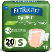 FitRight Adult Incontinence Briefs, Diapers with Tabs, Moderate Absorbency, Small, 20in to 32in, 20 Count