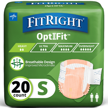 FitRight OptiFit Extra Briefs with Tabs, Adult Incontinence Brief, Moderate Absorbency, S, 20"-32", 20 Count