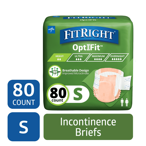 FitRight Adult Incontinence Briefs, Diapers with Tabs, Moderate Absorbency, Small, 20in to 32in, 80 Count