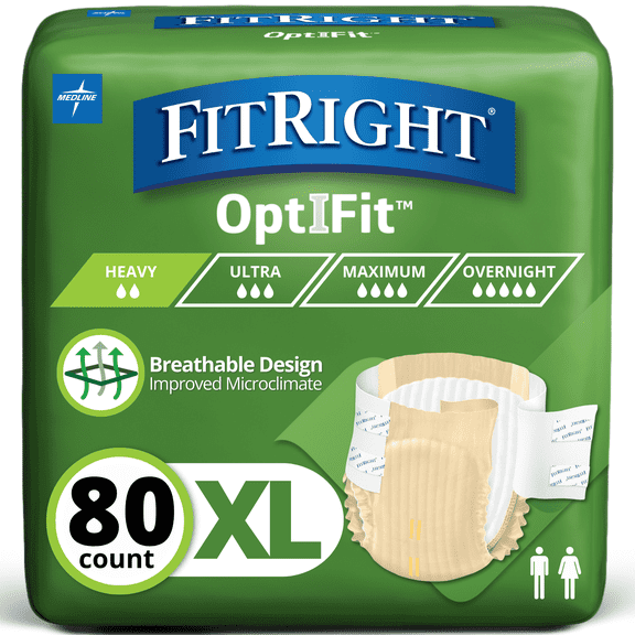 FitRight Adult Incontinence Briefs, Diapers with Tabs, Moderate Absorbency, XL, 56in to 64in, 80 Count