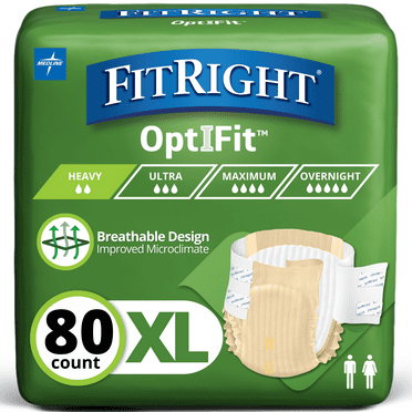 FitRight OptiFit Extra Briefs with Tabs, Adult Incontinence Brief, Moderate Absorbency, XL, 56"-64", 80 Count