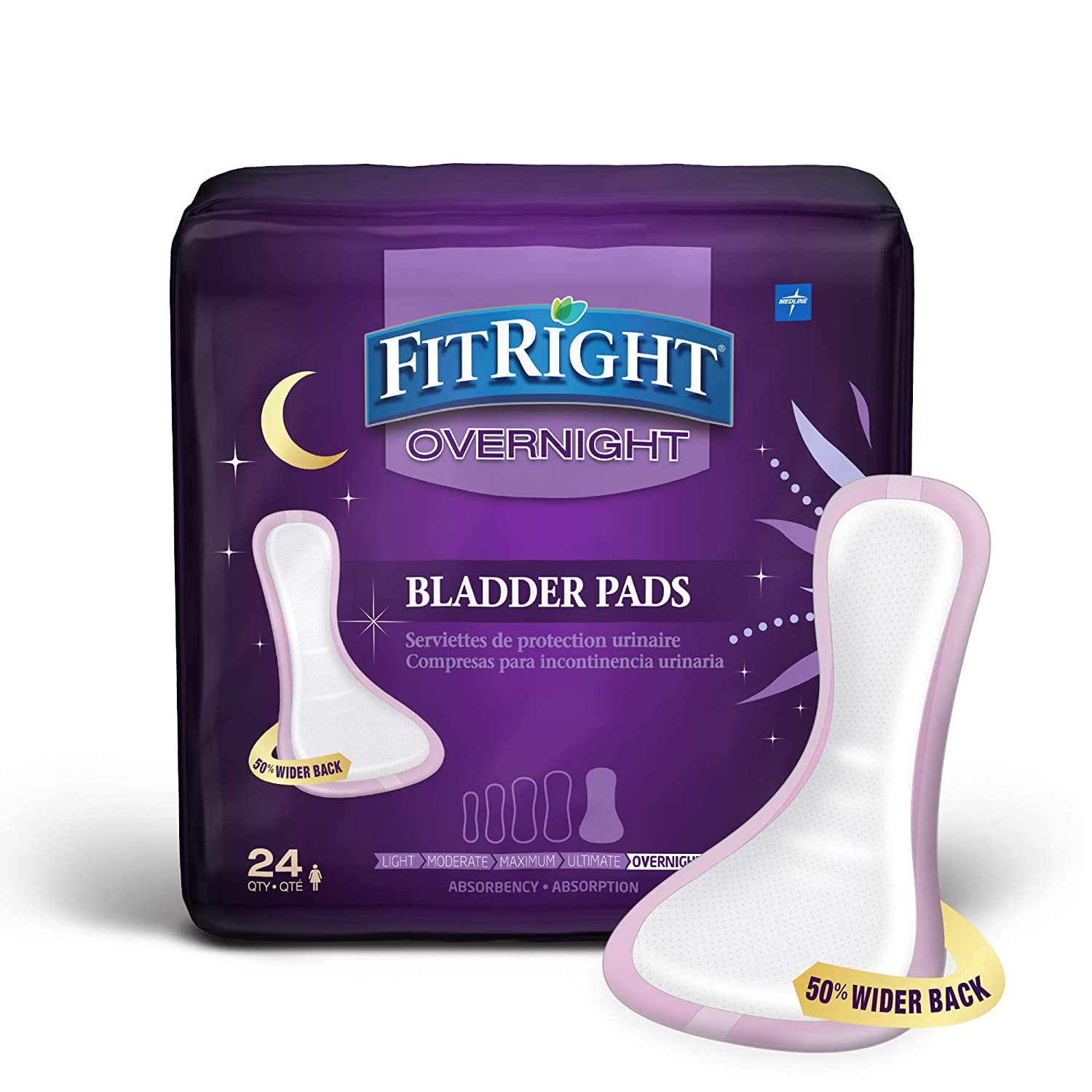 FitRight Overnight Bladder Control Pads, Maximum Absorbency, Nighttime  Incontinence Protection, 8.5 x 16, 24 Count