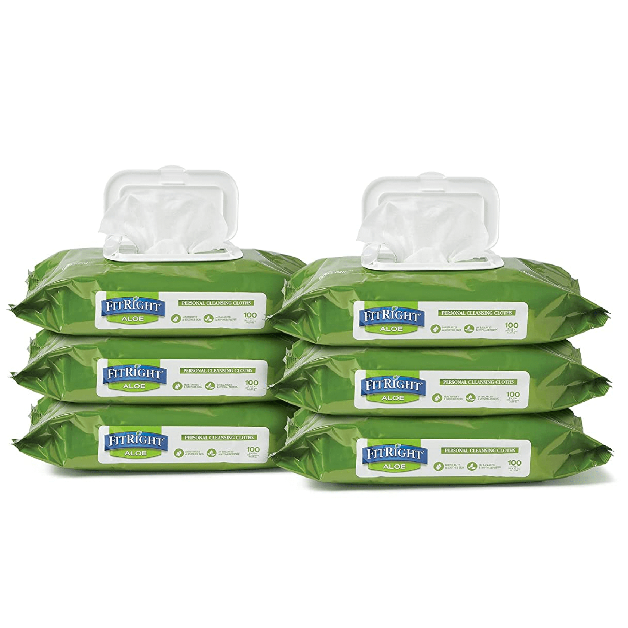 FitRight Personal Adult Cleansing Wipes with Aloe, Unscented, 8"x10