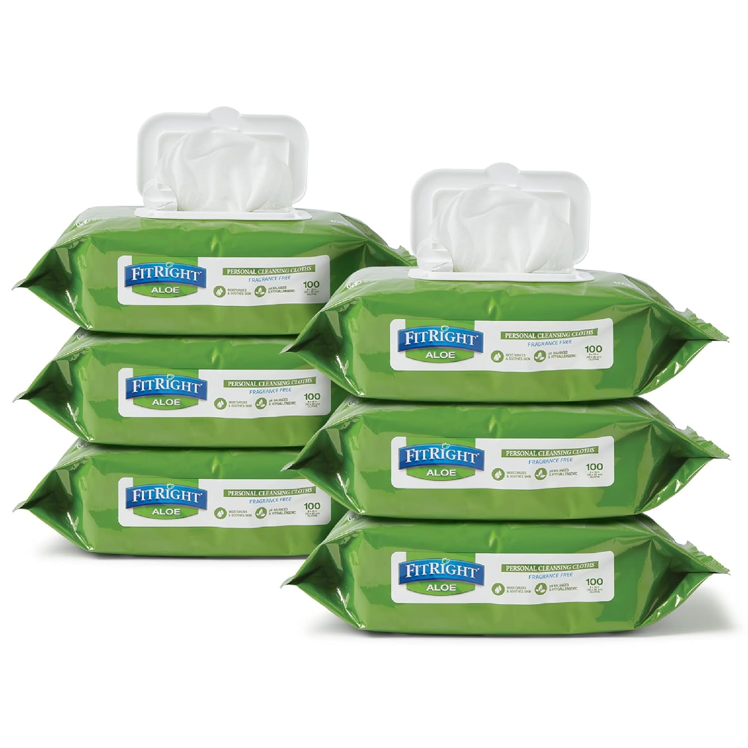 FitRight Personal Cleansing Wipes with Aloe (8x10 inch) 600 Pieces
