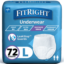 FitRight Incontinence Underwear for Men and Women, Adult Diapers, Super Absorbent, Large, 40in to 56in, 72 Count
