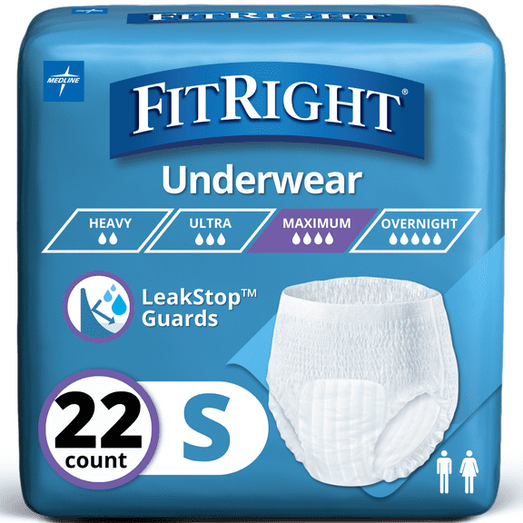 FitRight Incontinence Underwear for Men and Women, Adult Diapers, Super Absorbent, Small, 20in to 28in, 22 Count