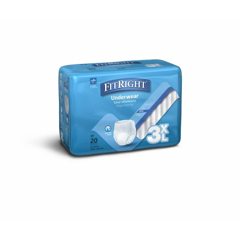 FitRight Protective Underwear, Disposable Adult Underwear, Heavy  Absorbency, 3XL, 75-94, 20 Count