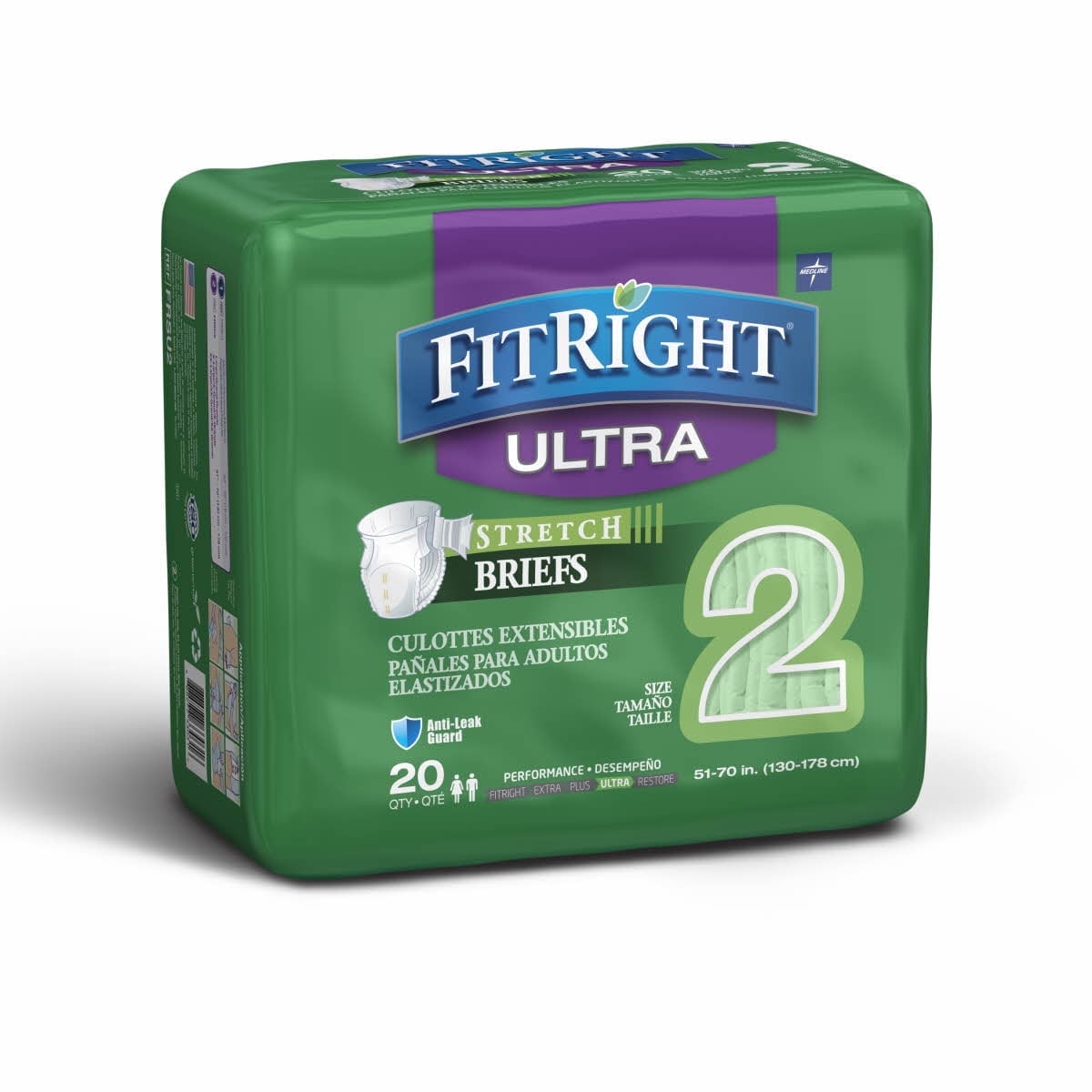 FitRight Stretch Adult Ultra Briefs, Disposable Incontinence Diapers with Tabs, Heavy Absorbency, Large-2XL, 51"-70", 20 Count