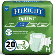 FitRight Stretch Adult Incontinence Briefs, Diapers with Tabs, Ultra Absorbent, Size 2, 51in to 70in, 20 Count