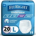 thumbnail image 1 of FitRight Incontinence Underwear for Men and Women, Adult Diapers, Super Absorbent, Large, 40in to 56in, 20 Count, 1 of 5