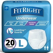 FitRight Incontinence Underwear for Men and Women, Adult Diapers, Super Absorbent, Large, 40in to 56in, 20 Count