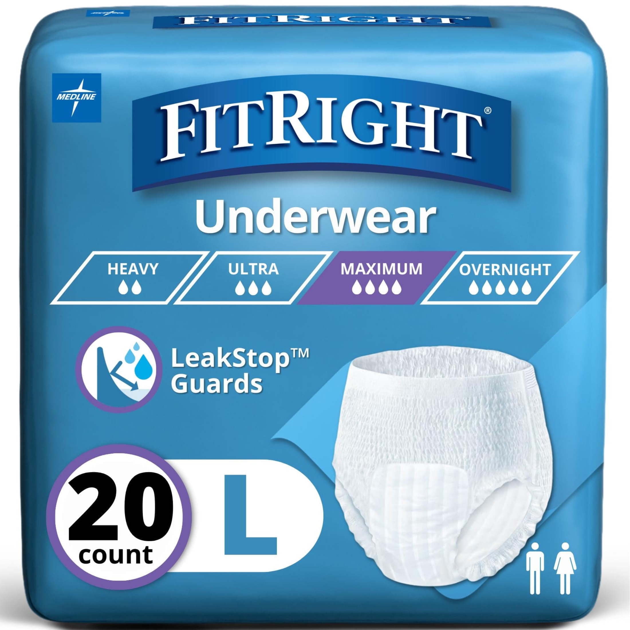 FitRight Super Adult Incontinence Underwear, Large, 20 Count, Maximum Absorbency