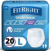FitRight Incontinence Underwear for Men and Women, Adult Diapers, Super Absorbent, Large, 40in to 56in, 20 Count