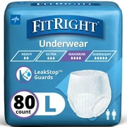 FitRight Incontinence Underwear for Men and Women, Adult Diapers, Super Absorbent, Large, 40in to 56in, 80 Count