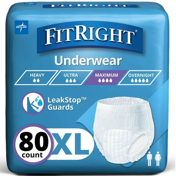 FitRight Discreet Adult Incontinence Underwear, XL, Maximum Absorbency, 80 Count